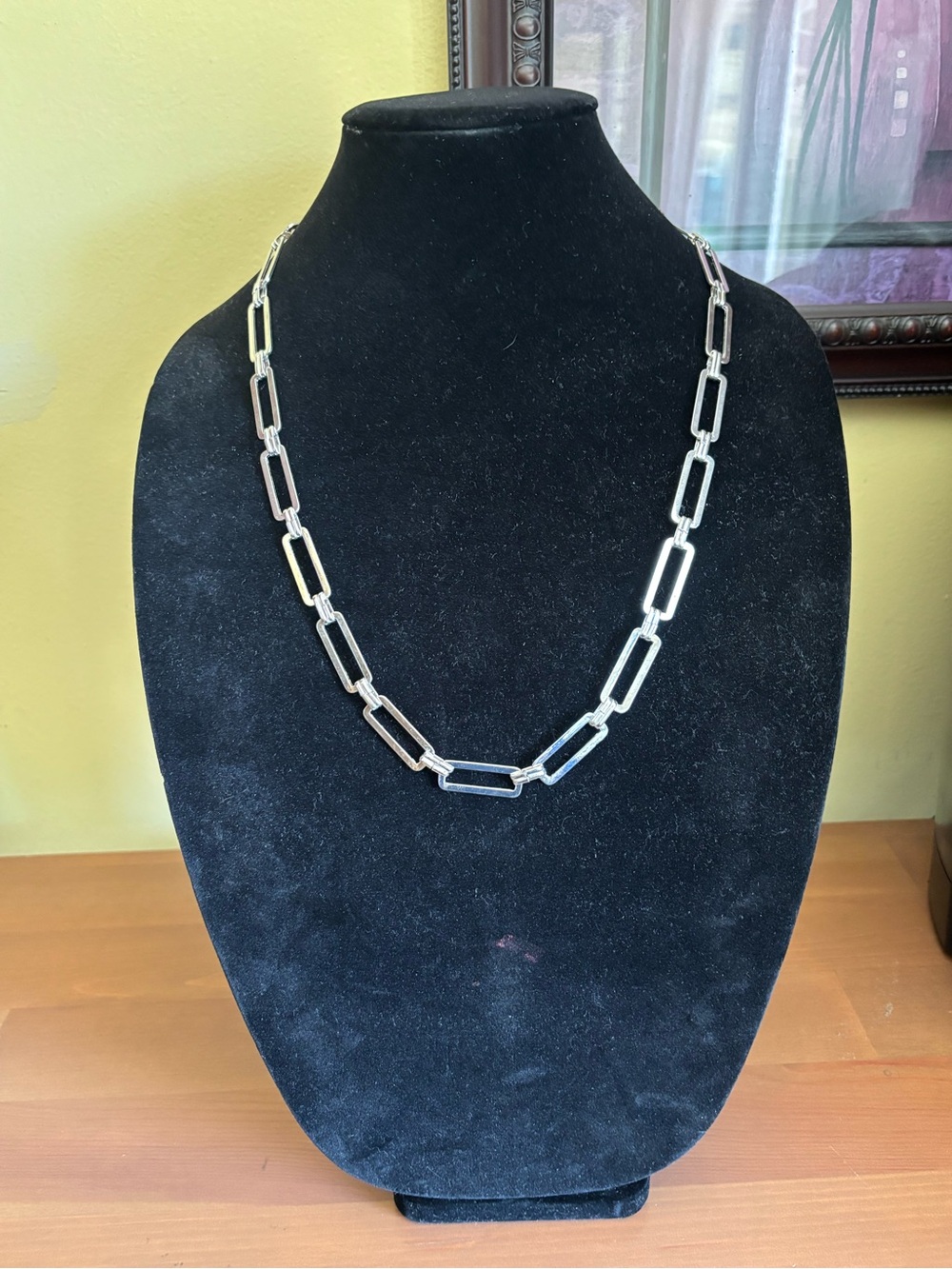 Elegant Silver Tone Rectangular Link Necklace